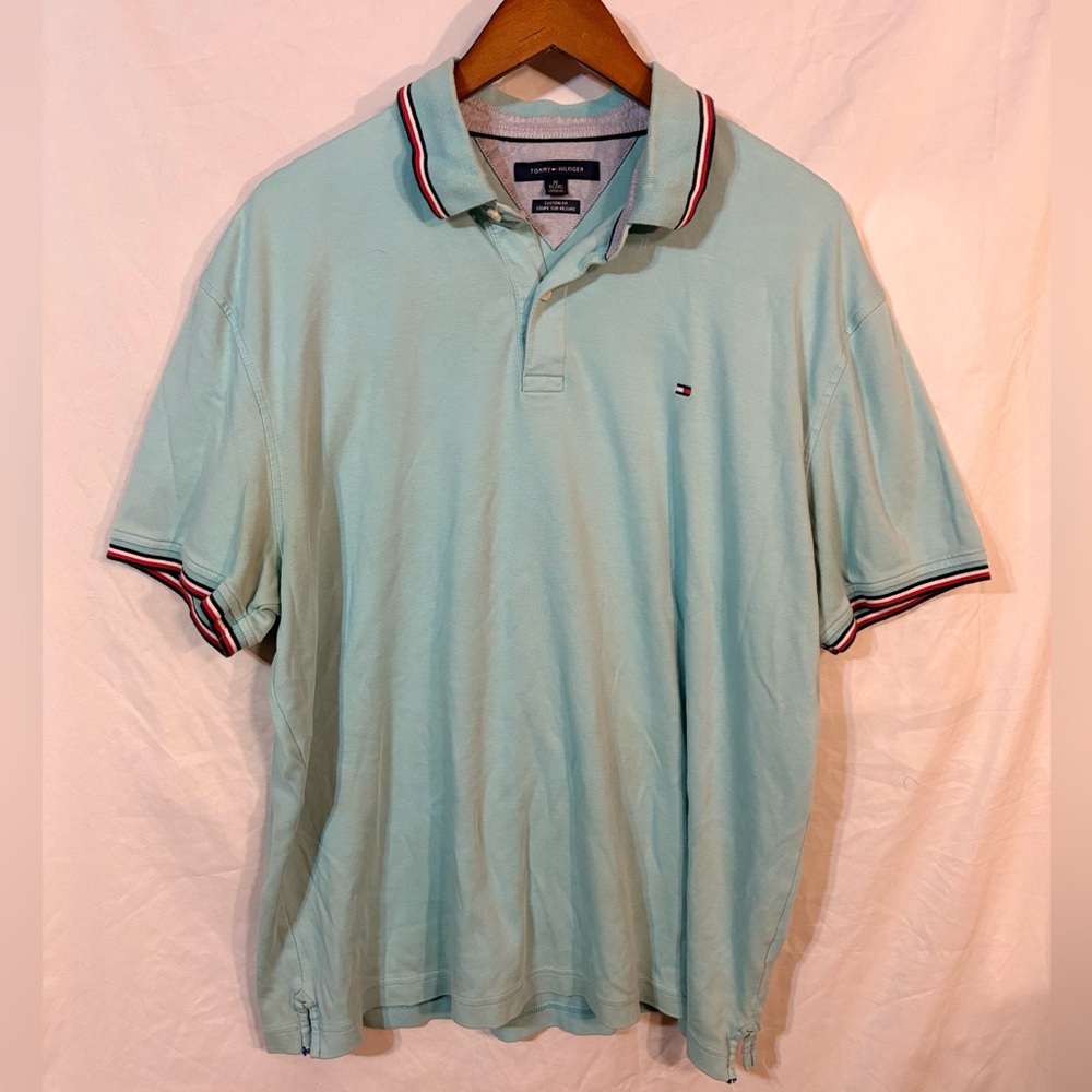 Tommy Hilfiger Mint Green Polo with Ted White and Blue Contrast Trim